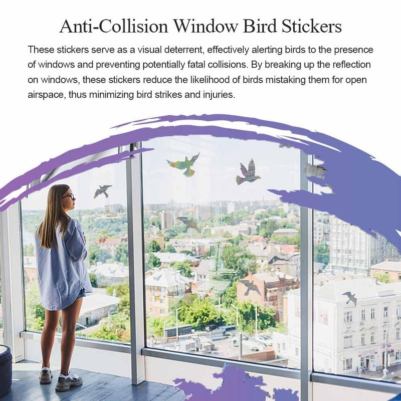 MESINURS Anti-Collision Window Bird Stickers Decals Glass Door Protect and Save Bird Strikes (Reflective) - Image 2